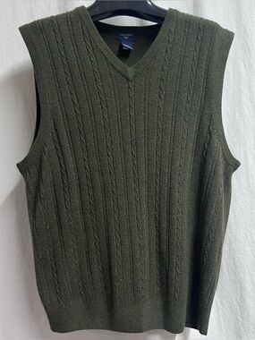 Dockers Men's Olive Green Cable Knit V-Neck Sweater Vest Size L